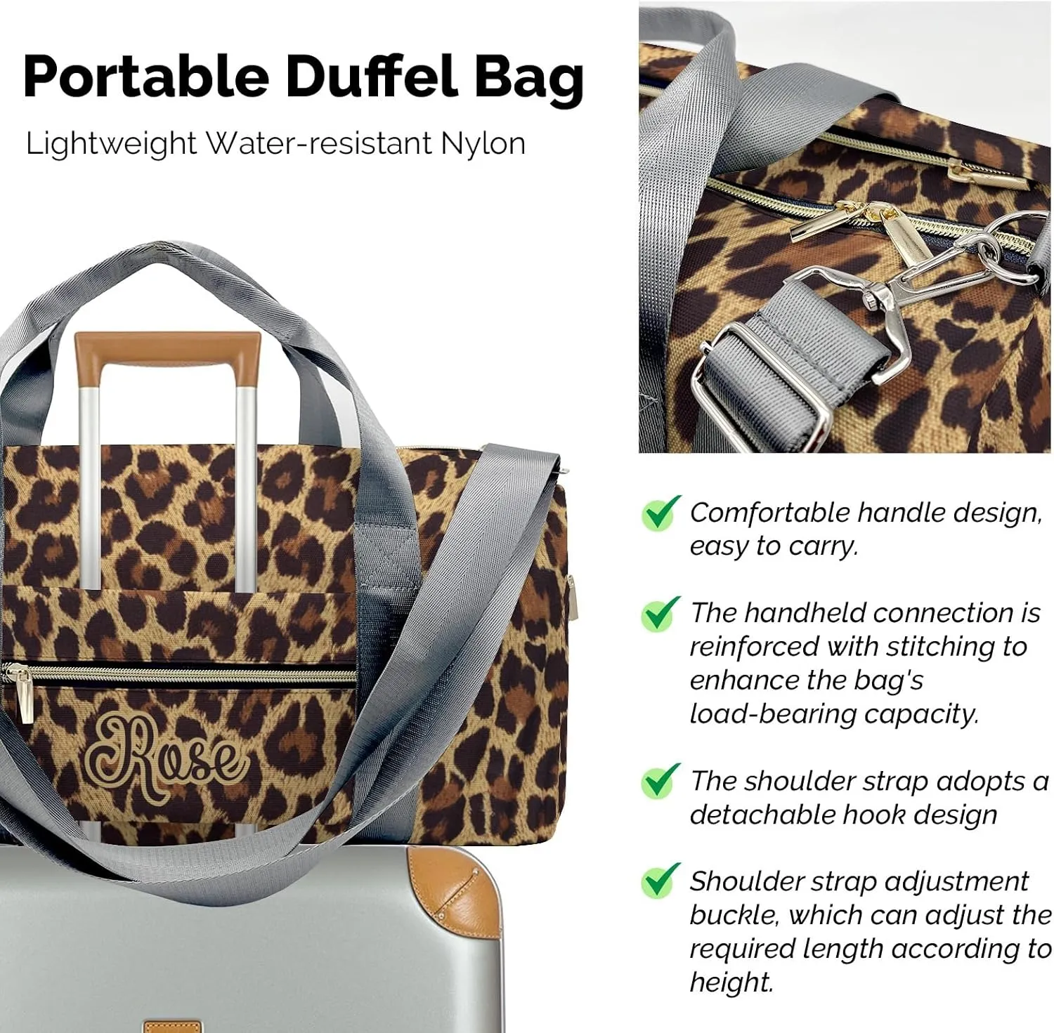 Personalized Name Duffel Bag Leopard Fur Print Ultimate Travel Bags: Your Companion for Every Adventure