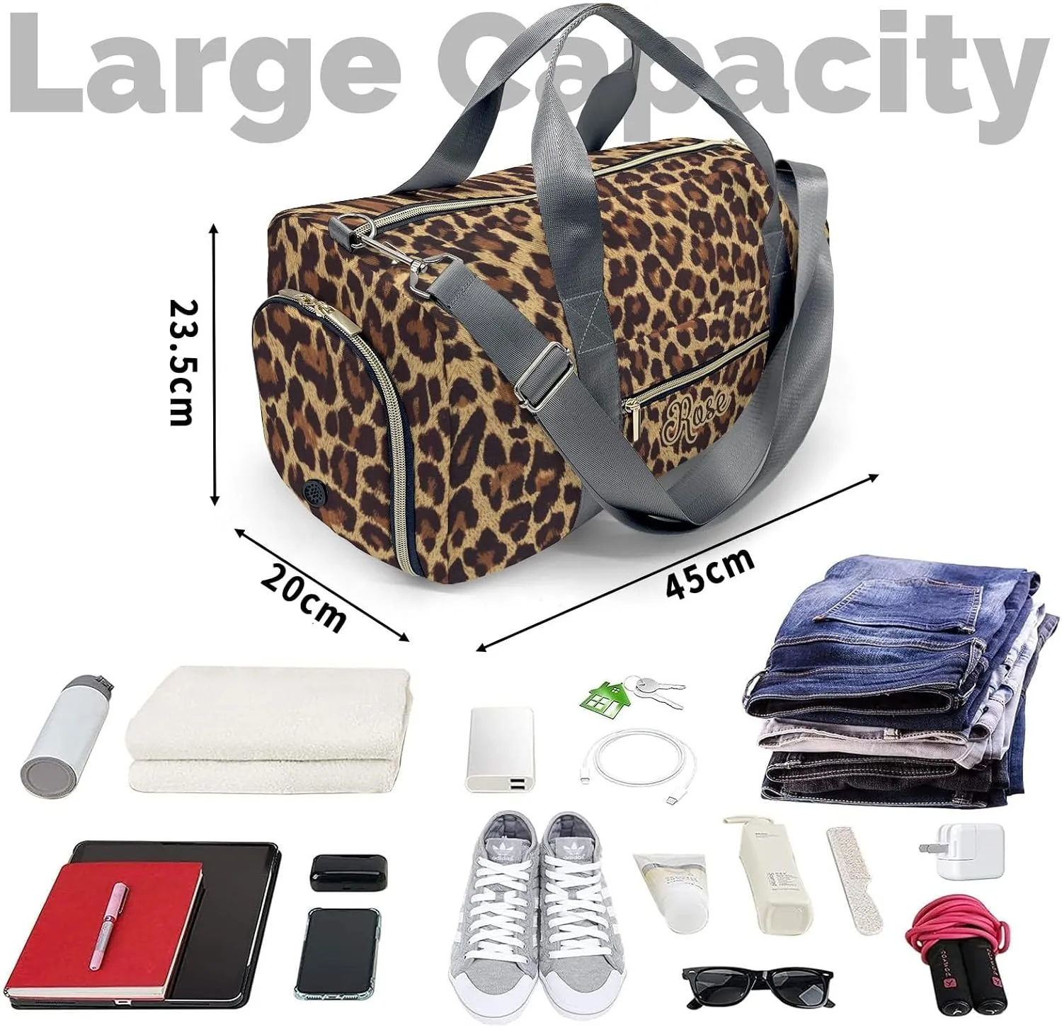 Personalized Name Duffel Bag Leopard Fur Print Ultimate Travel Bags: Your Companion for Every Adventure
