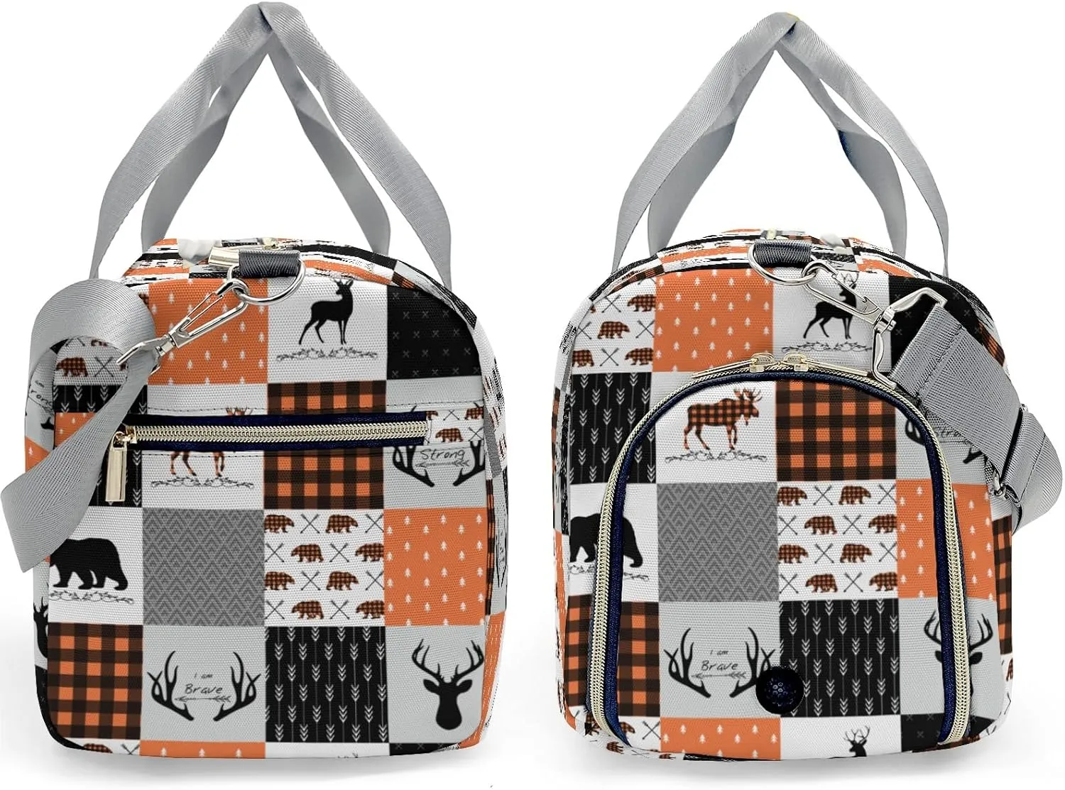 Personalized Name Duffel Bag Woodland Deer Bear Plaid Ultimate Travel Bags: Your Companion for Every Adventure