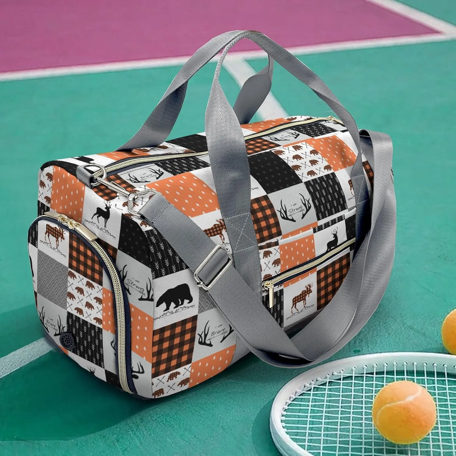 Personalized Name Duffel Bag Woodland Deer Bear Plaid Ultimate Travel Bags: Your Companion for Every Adventure