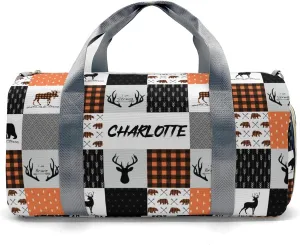 Personalized Name Duffel Bag Woodland Deer Bear Plaid Ultimate Travel Bags: Your Companion for Every Adventure