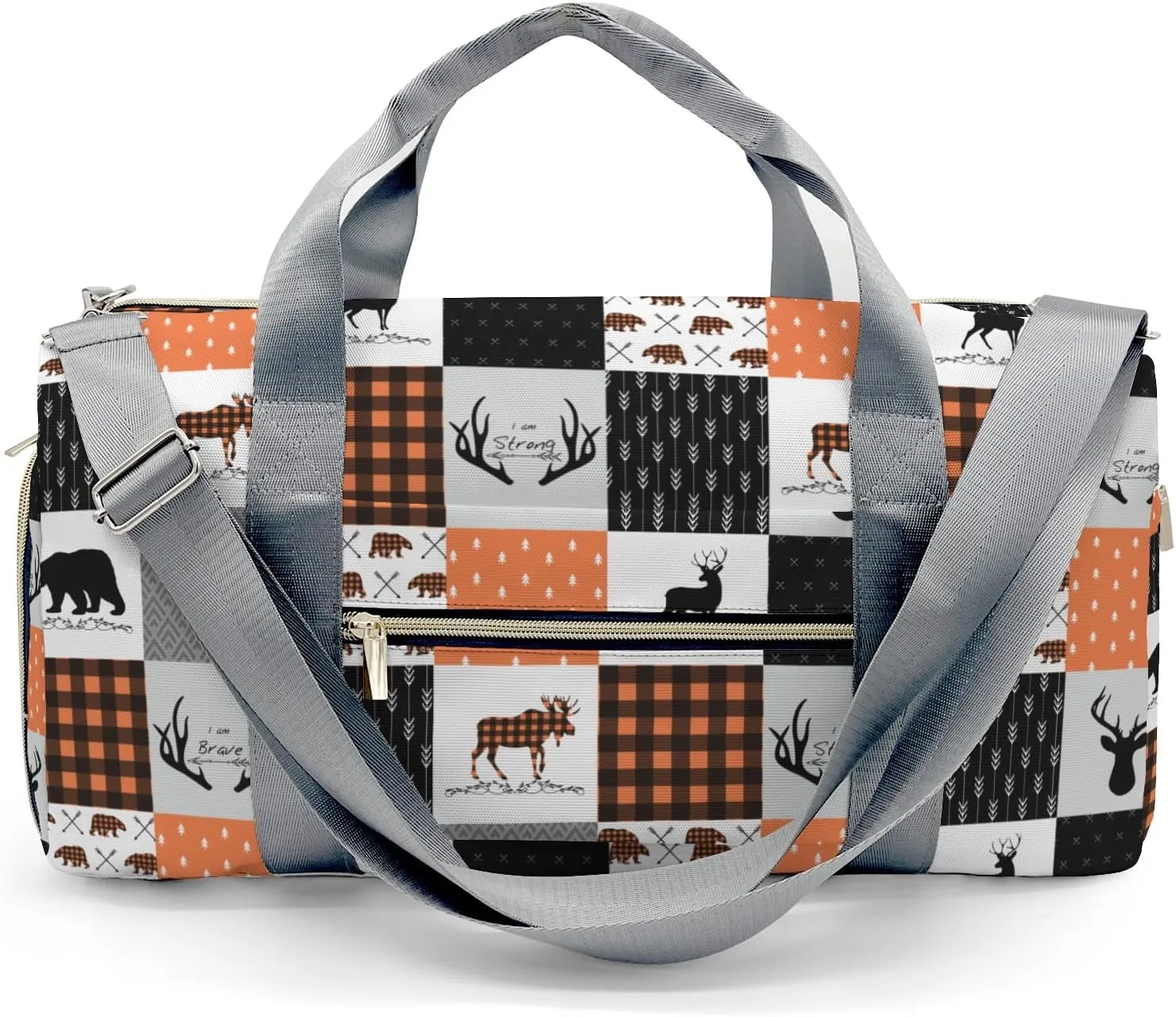 Personalized Name Duffel Bag Woodland Deer Bear Plaid Ultimate Travel Bags: Your Companion for Every Adventure