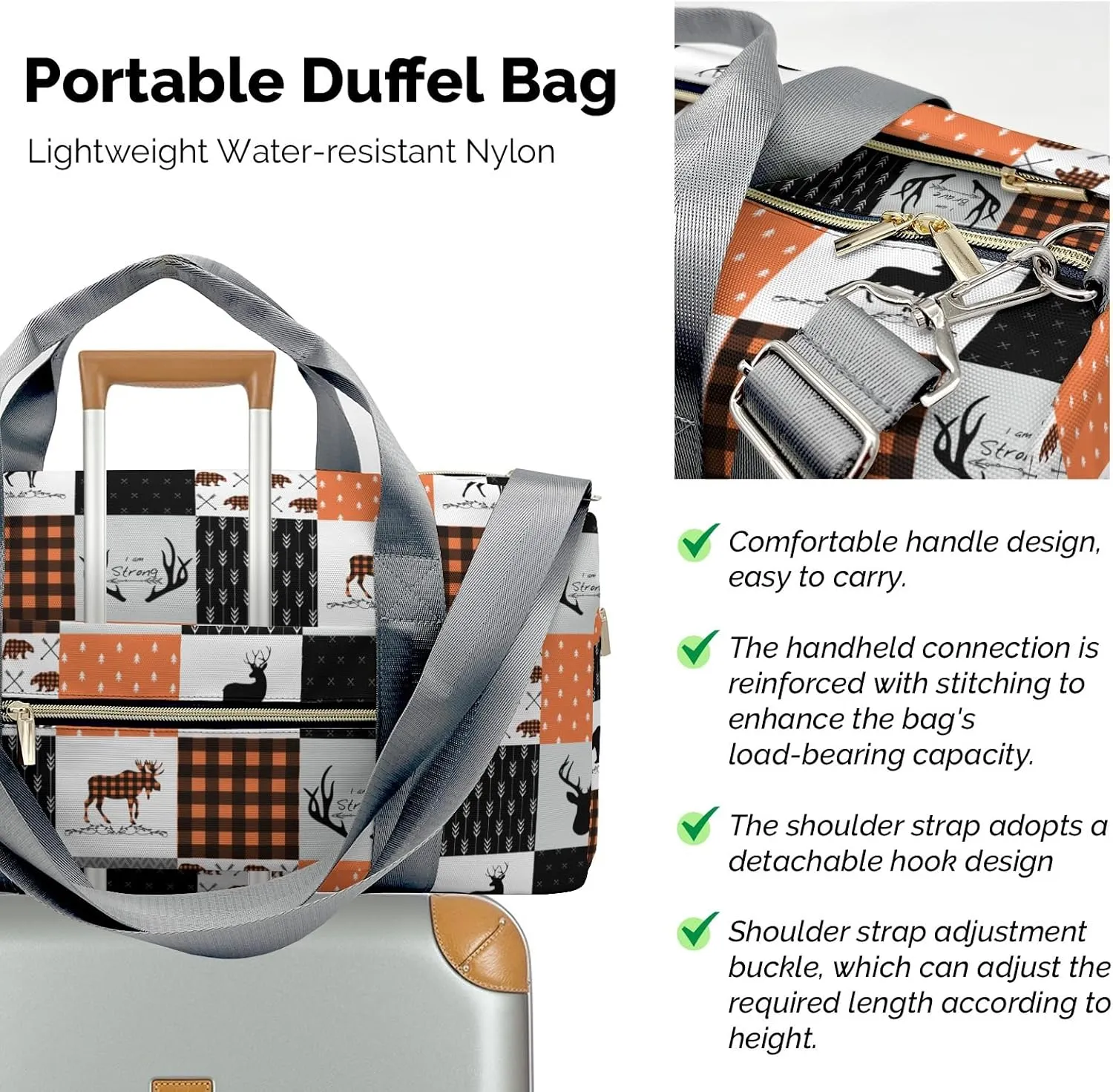 Personalized Name Duffel Bag Woodland Deer Bear Plaid Ultimate Travel Bags: Your Companion for Every Adventure