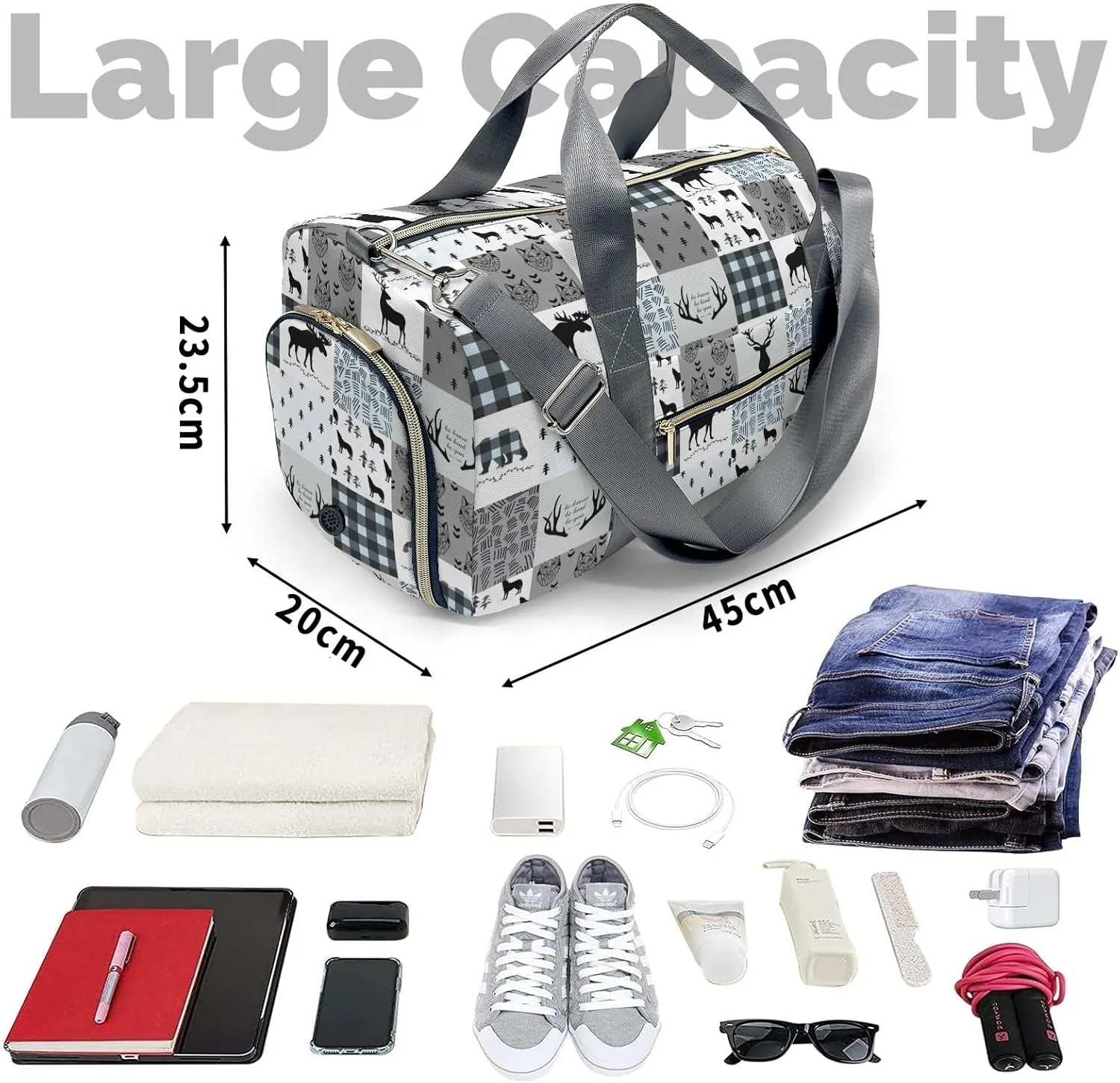 Personalized Name Duffel Bag Woodland Deer Bear Wolf Forest On-the-Go Fitness: Travel Bags Designed for Active Living