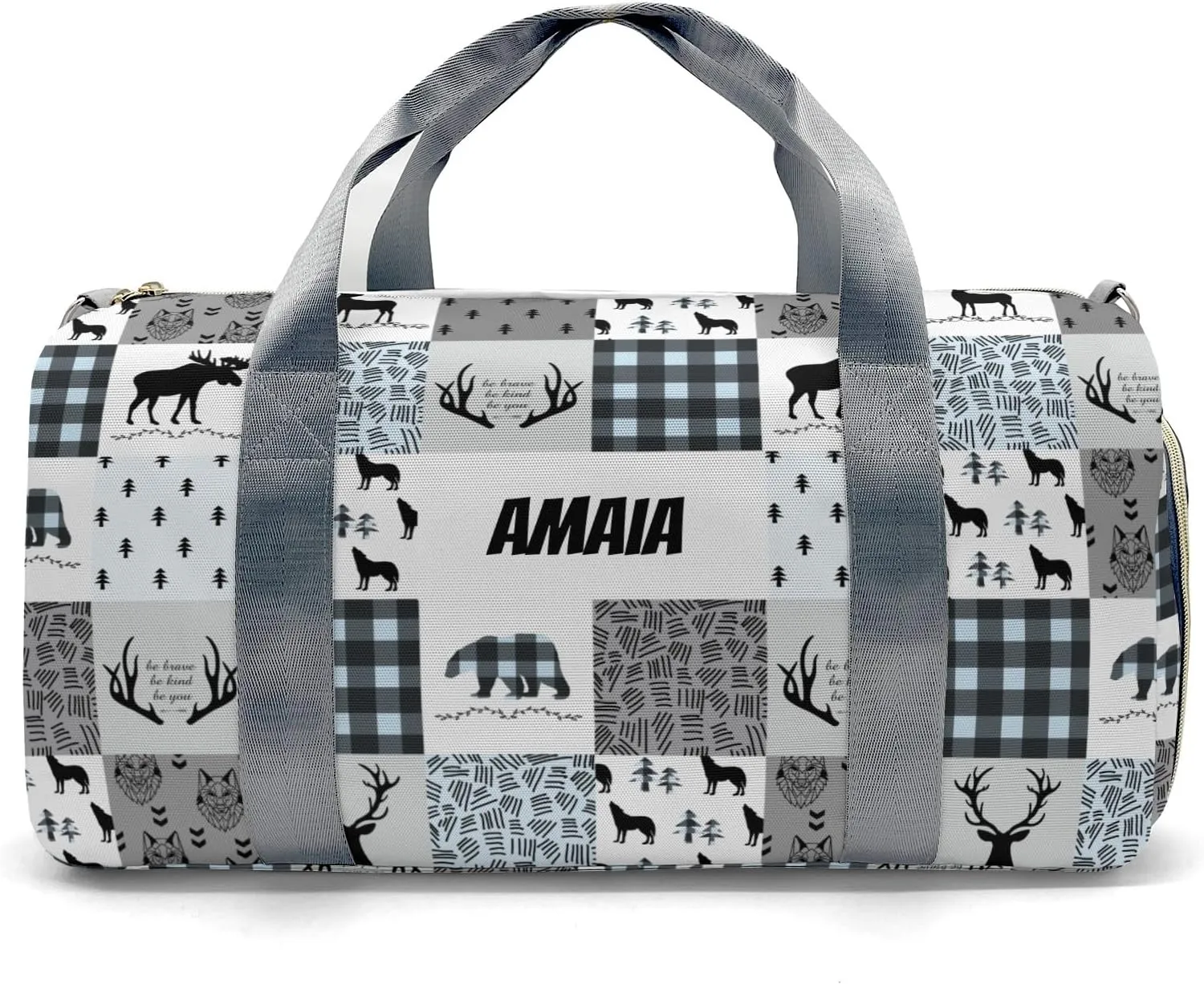 Personalized Name Duffel Bag Woodland Deer Bear Wolf Forest On-the-Go Fitness: Travel Bags Designed for Active Living