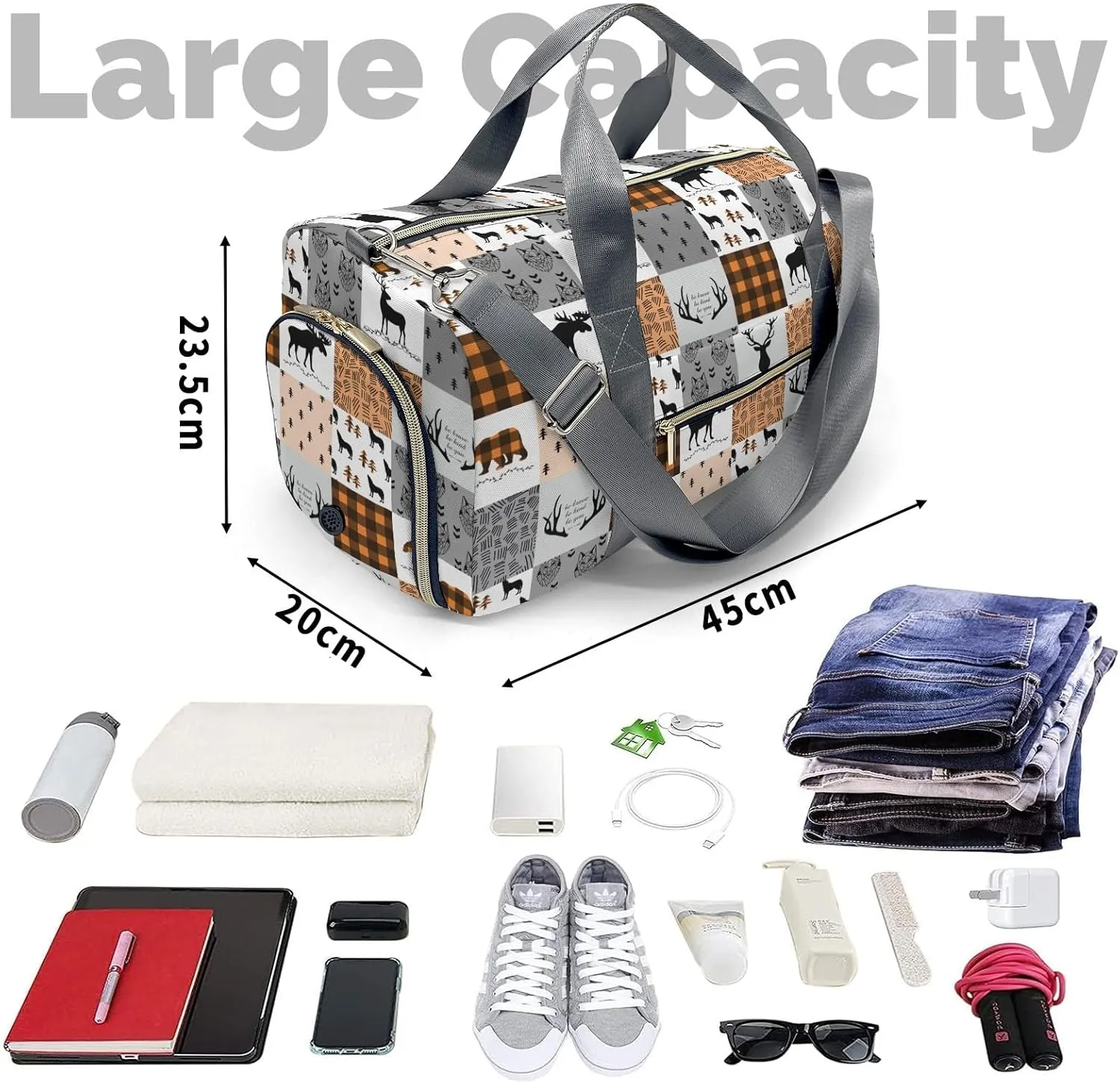 Personalized Name Duffel Bag Woodland Deer Bear Wolf Forest Ultimate Travel Bags: Your Companion for Every Adventure