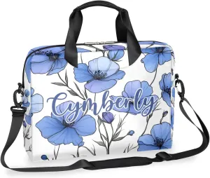 Personalized Name Flower Laptop Bag for Women, Custom Computer Bag Messenger Bags for Work Business, 16 Inch