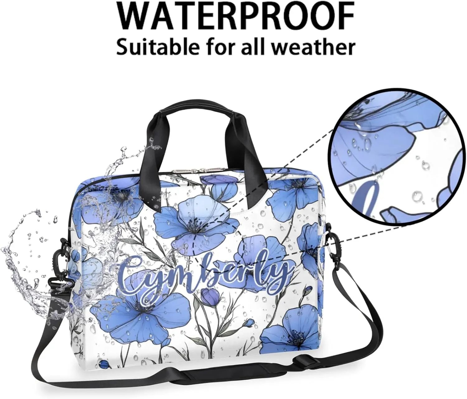Personalized Name Flower Laptop Bag for Women, Custom Computer Bag Messenger Bags for Work Business, 16 Inch