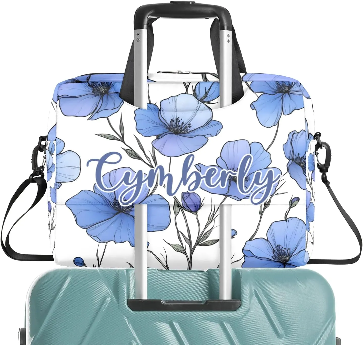 Personalized Name Flower Laptop Bag for Women, Custom Computer Bag Messenger Bags for Work Business, 16 Inch