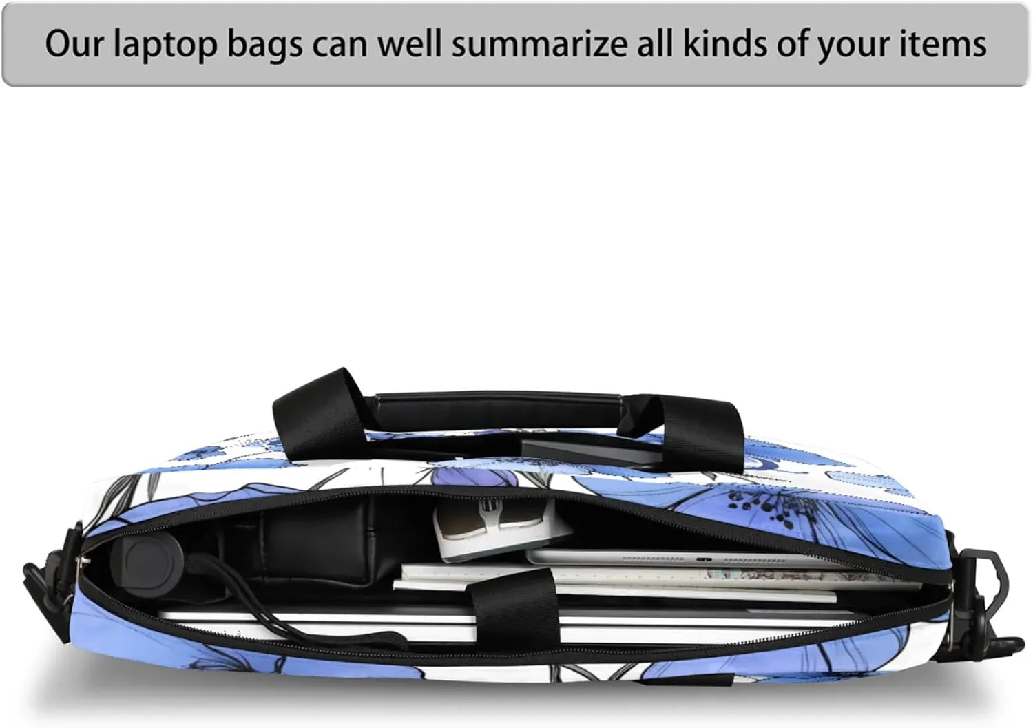 Personalized Name Flower Laptop Bag for Women, Custom Computer Bag Messenger Bags for Work Business, 16 Inch