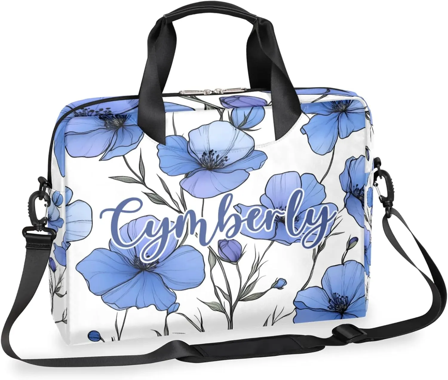 Personalized Name Flower Laptop Bag for Women, Custom Computer Bag Messenger Bags for Work Business, 16 Inch