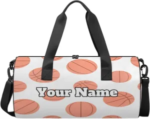 Personalized Name Gym Bag for Women, Customized Basketball Cylinder Sports Bags for Men, Waterproof Weekender Bag, Duffle Bags for Travel Swim Dance, Basketball Pattern