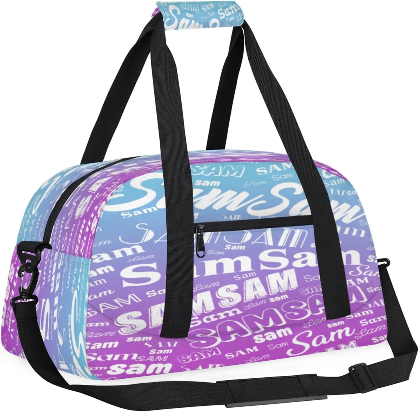 Personalized Name Gym Duffel Bag, Custom Sport Duffle Bags, Custom Overnight Weekender Bag Travel Bag for Dance Cheer Gymnastics Swimming, Blue Purple Gradient