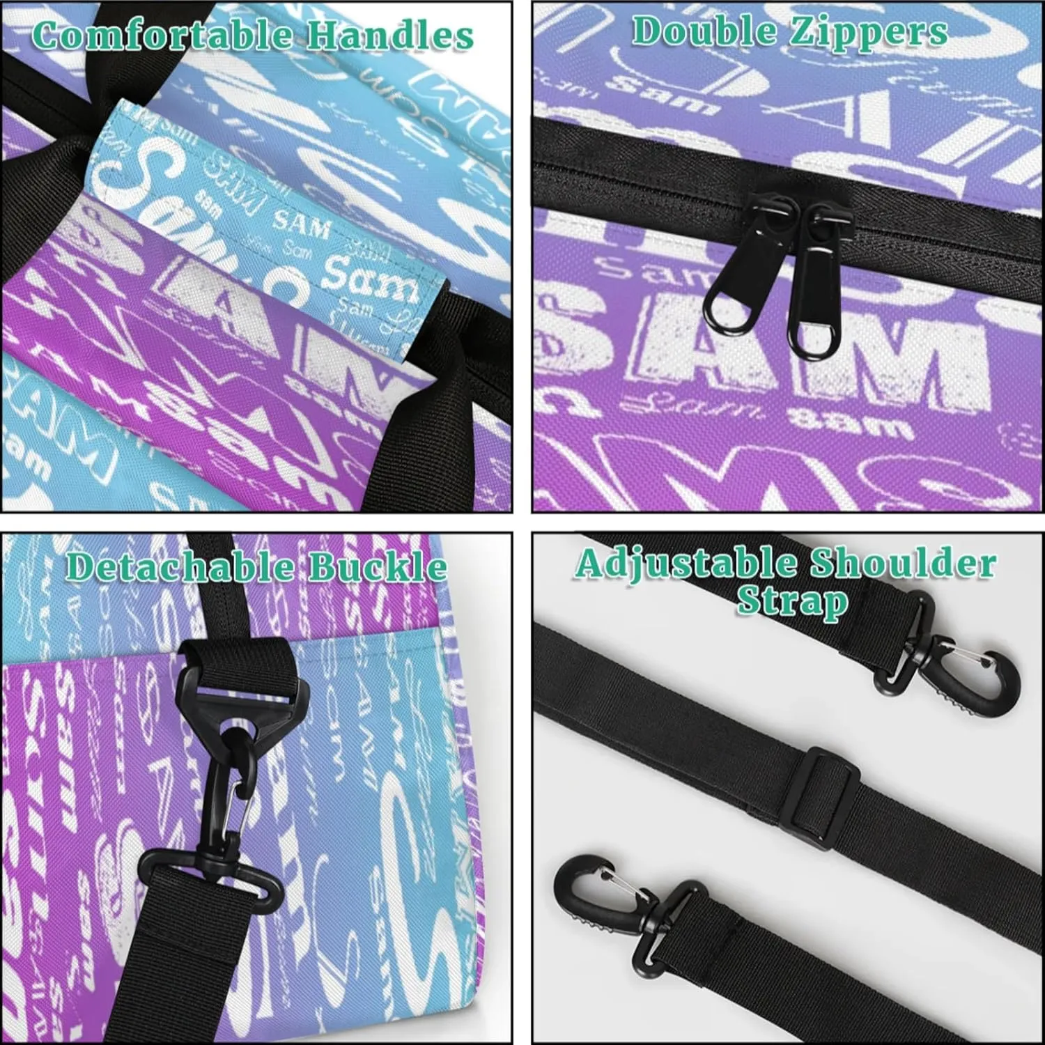 Personalized Name Gym Duffel Bag, Custom Sport Duffle Bags, Custom Overnight Weekender Bag Travel Bag for Dance Cheer Gymnastics Swimming, Blue Purple Gradient