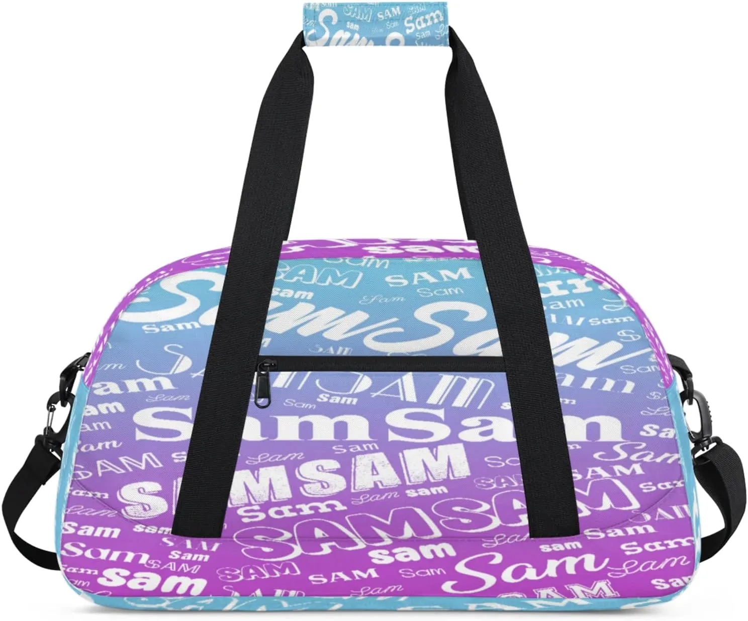 Personalized Name Gym Duffel Bag, Custom Sport Duffle Bags, Custom Overnight Weekender Bag Travel Bag for Dance Cheer Gymnastics Swimming, Blue Purple Gradient