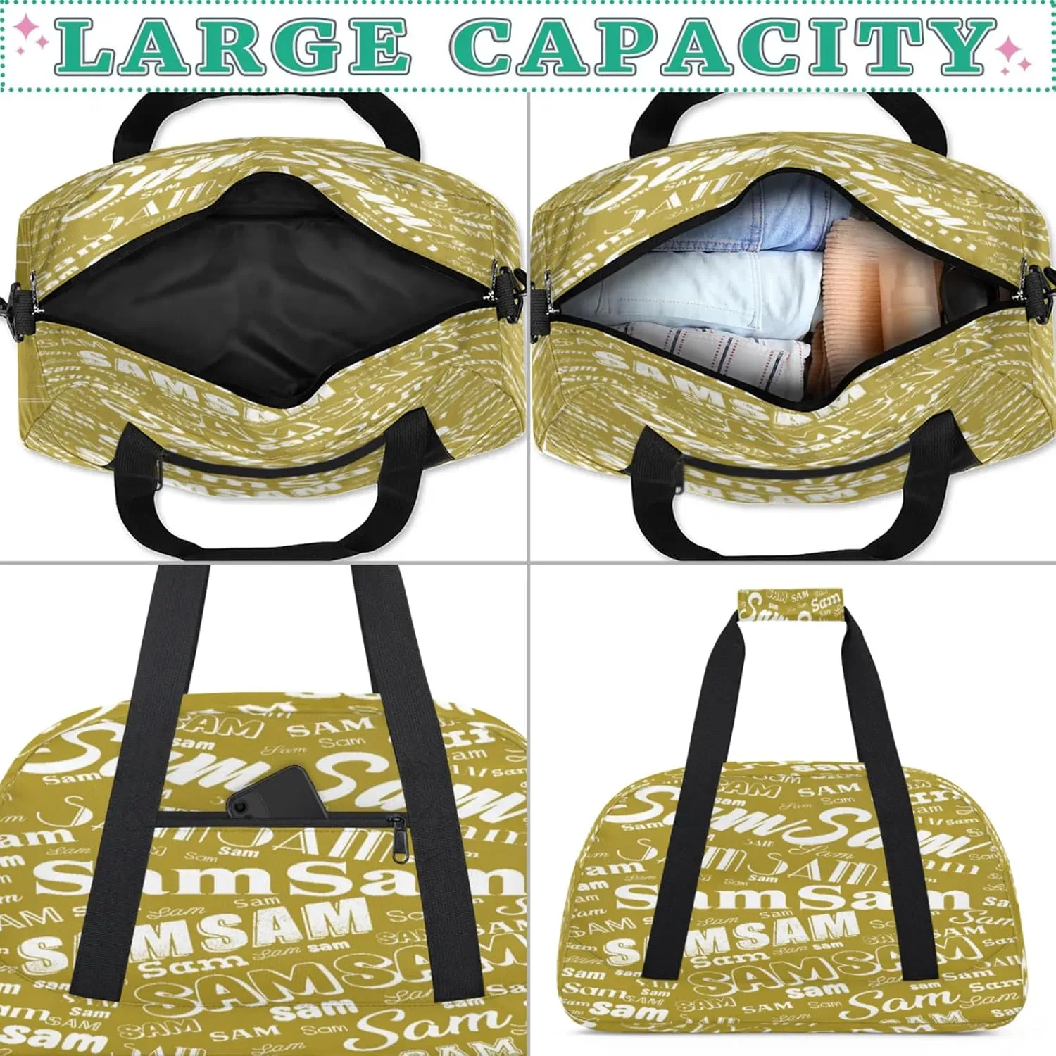 Personalized Name Gym Duffel Bag, Custom Sport Duffle Bags, Custom Overnight Weekender Bag Travel Bag for Dance Cheer Gymnastics Swimming, Brown