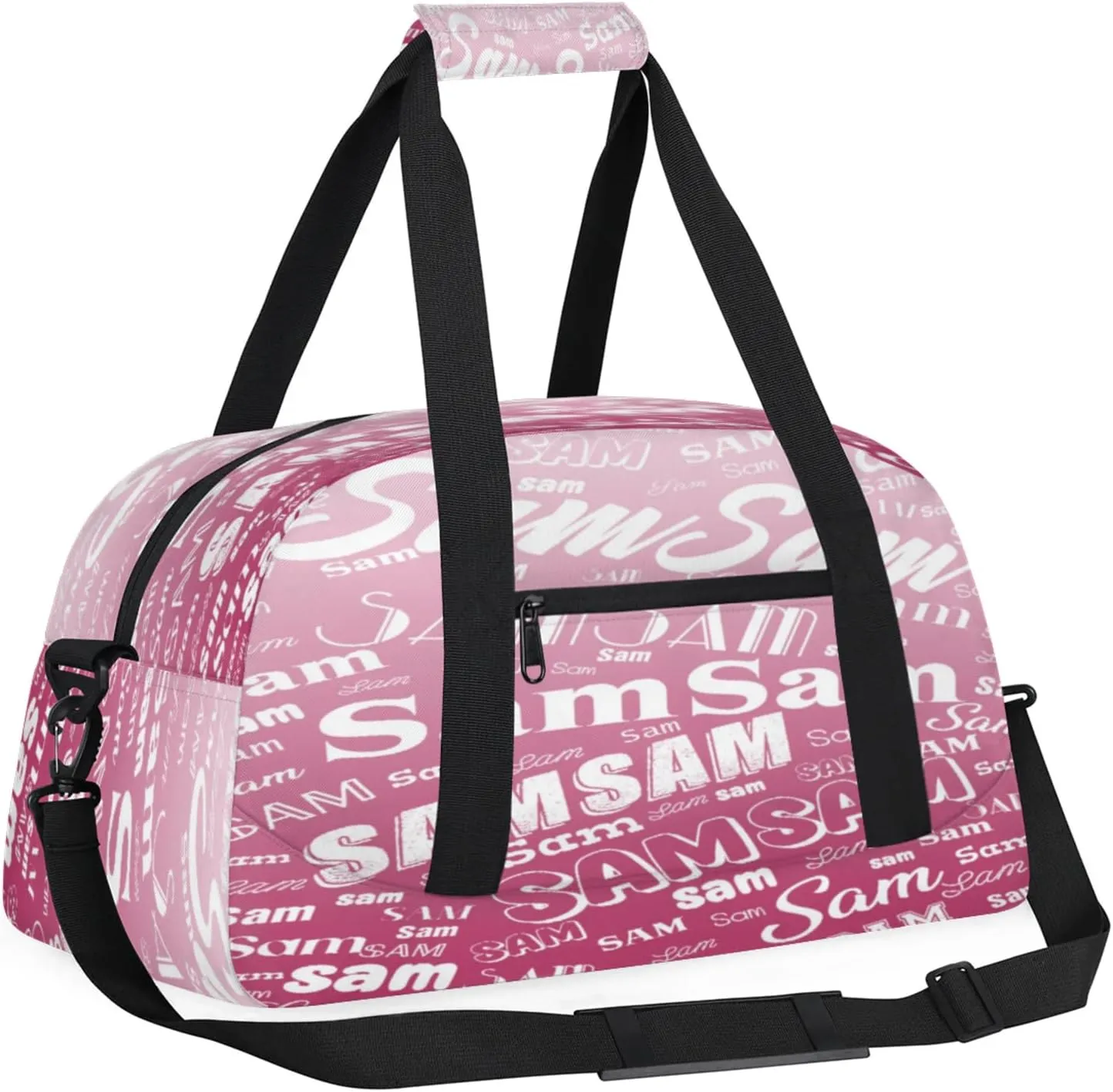 Personalized Name Gym Duffel Bag, Custom Sport Duffle Bags, Custom Overnight Weekender Bag Travel Bag for Dance Cheer Gymnastics Swimming, Dark Pink Gradient
