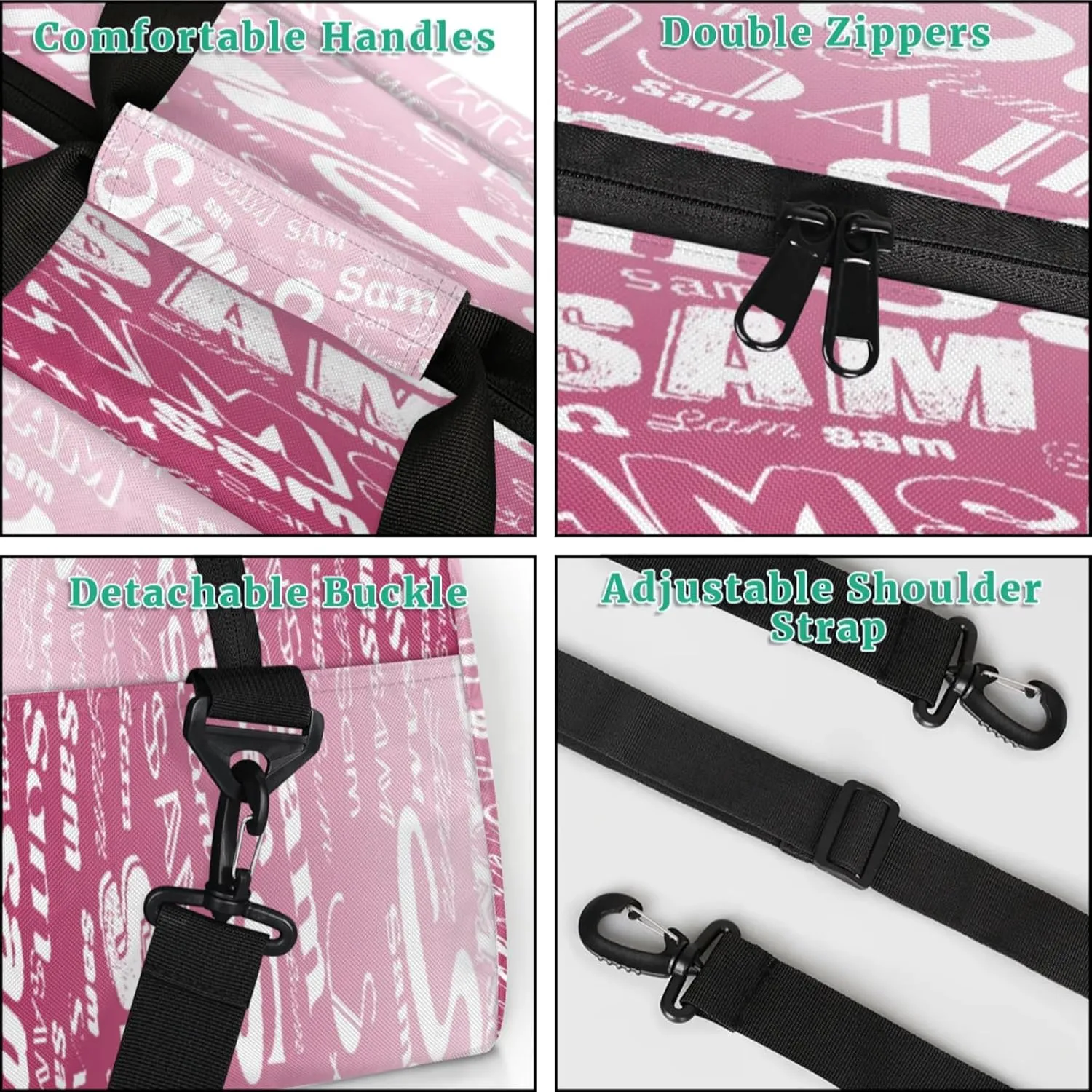 Personalized Name Gym Duffel Bag, Custom Sport Duffle Bags, Custom Overnight Weekender Bag Travel Bag for Dance Cheer Gymnastics Swimming, Dark Pink Gradient