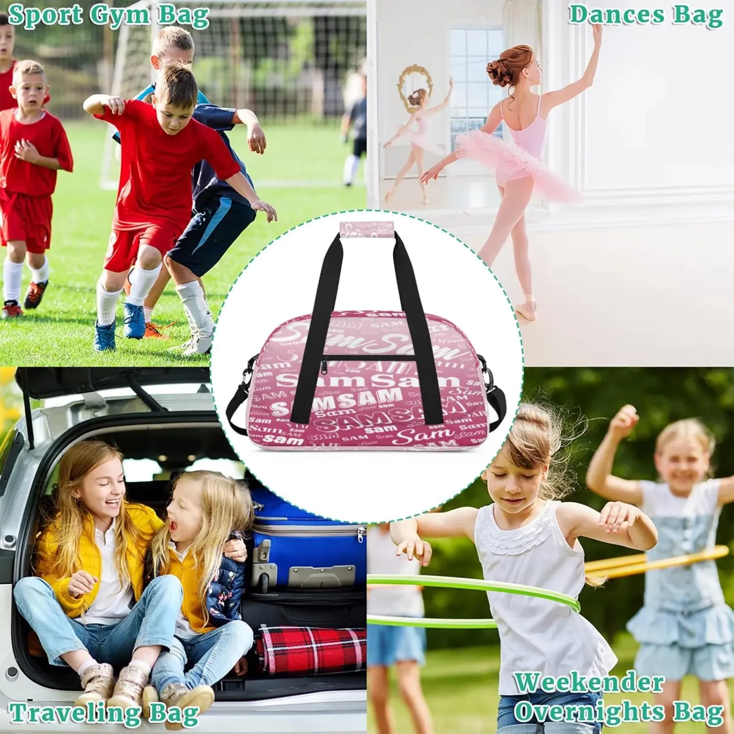 Personalized Name Gym Duffel Bag, Custom Sport Duffle Bags, Custom Overnight Weekender Bag Travel Bag for Dance Cheer Gymnastics Swimming, Dark Pink Gradient