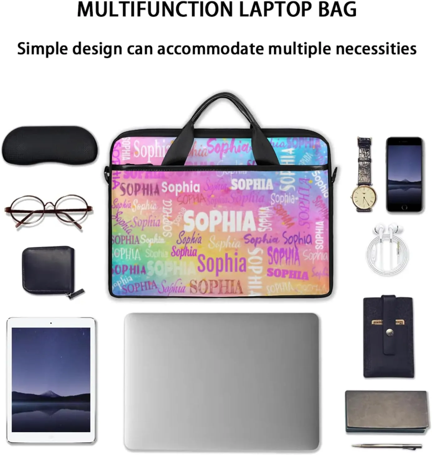 Personalized Name Laptop Bags, Custom Text Laptop Case Shoulder Bag, Computer Bags