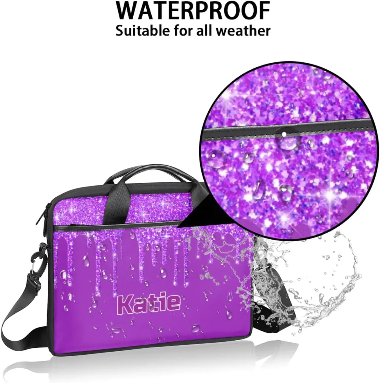 Personalized Name Laptop Bags Custom Water Fluid Glitters Shoulder Computer Bag