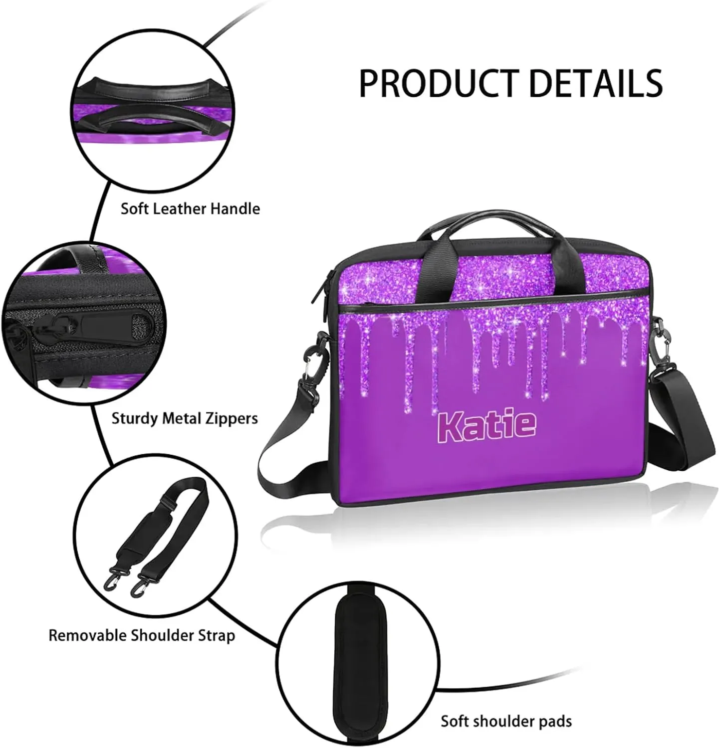 Personalized Name Laptop Bags Custom Water Fluid Glitters Shoulder Computer Bag