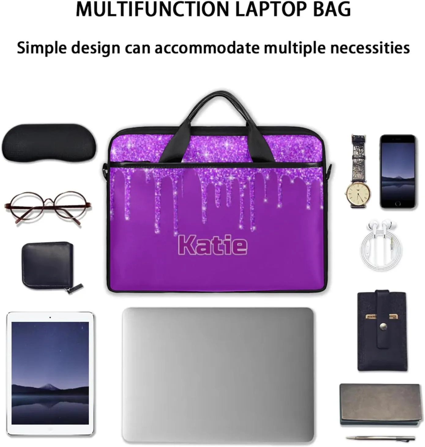 Personalized Name Laptop Bags Custom Water Fluid Glitters Shoulder Computer Bag