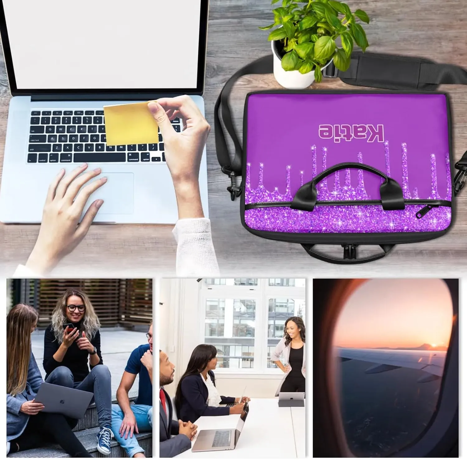 Personalized Name Laptop Bags Custom Water Fluid Glitters Shoulder Computer Bag