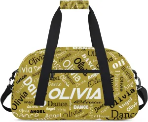Personalized Name Sports Gym Duffel Bag, Custom Dance Bag Overnight Weekender Duffel Bags for Travel, Brown