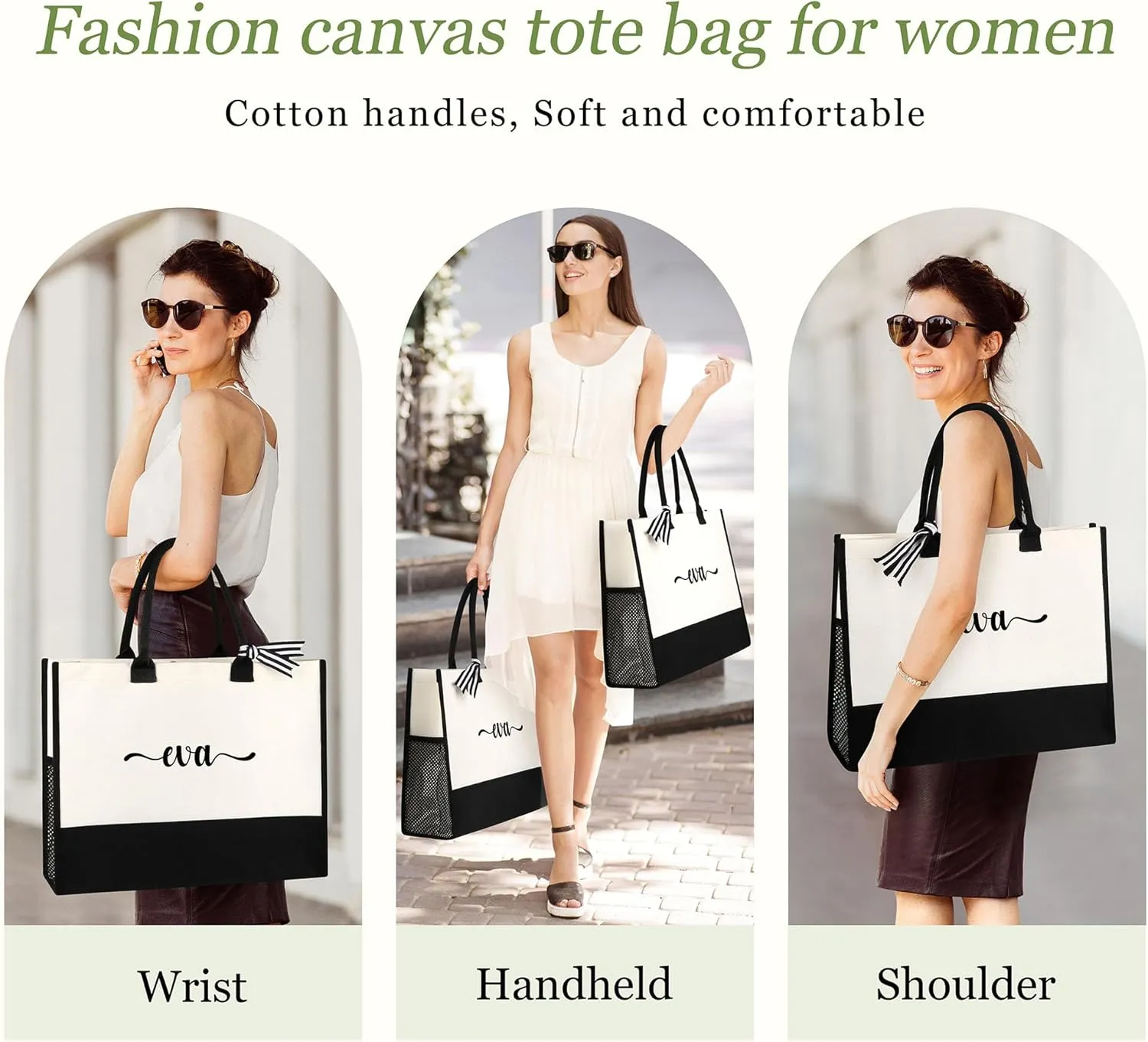 Personalized Name Tote Bag for Women, Birthday Best Friend Bridesmaid Gifts for Women Canvas Initial Tote Bags