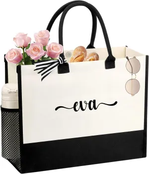 Personalized Name Tote Bag for Women, Birthday Best Friend Bridesmaid Gifts for Women Canvas Initial Tote Bags