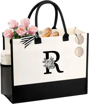 Personalized Name Tote Bag for Women, Birthday Best Friend Bridesmaid Gifts for Women Canvas Initial Tote Bags