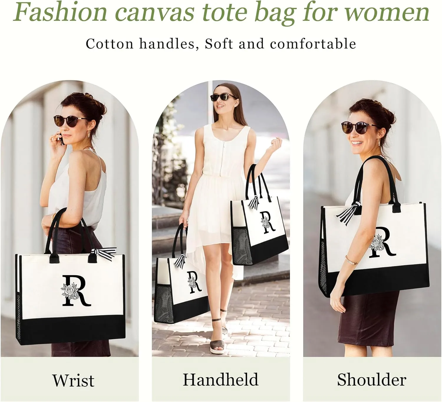Personalized Name Tote Bag for Women, Birthday Best Friend Bridesmaid Gifts for Women Canvas Initial Tote Bags
