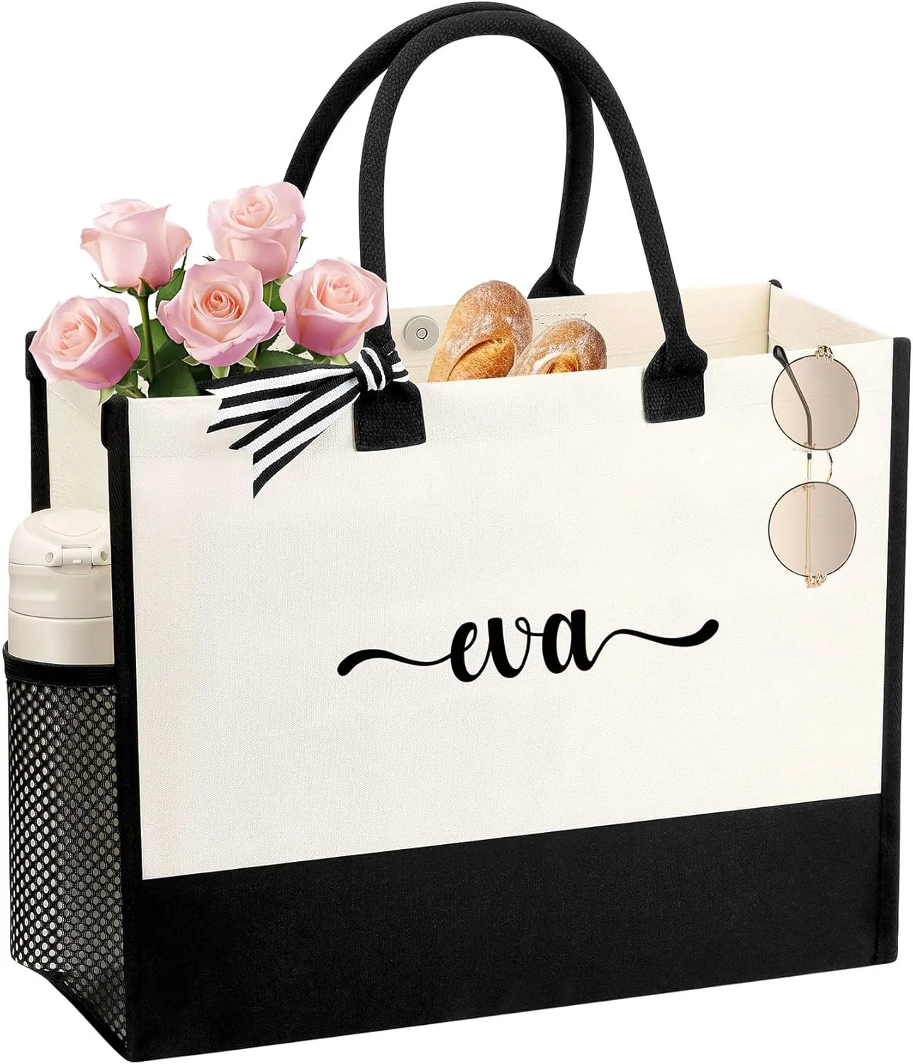 Personalized Name Tote Bag for Women, Birthday Best Friend Bridesmaid Gifts for Women Canvas Initial Tote Bags