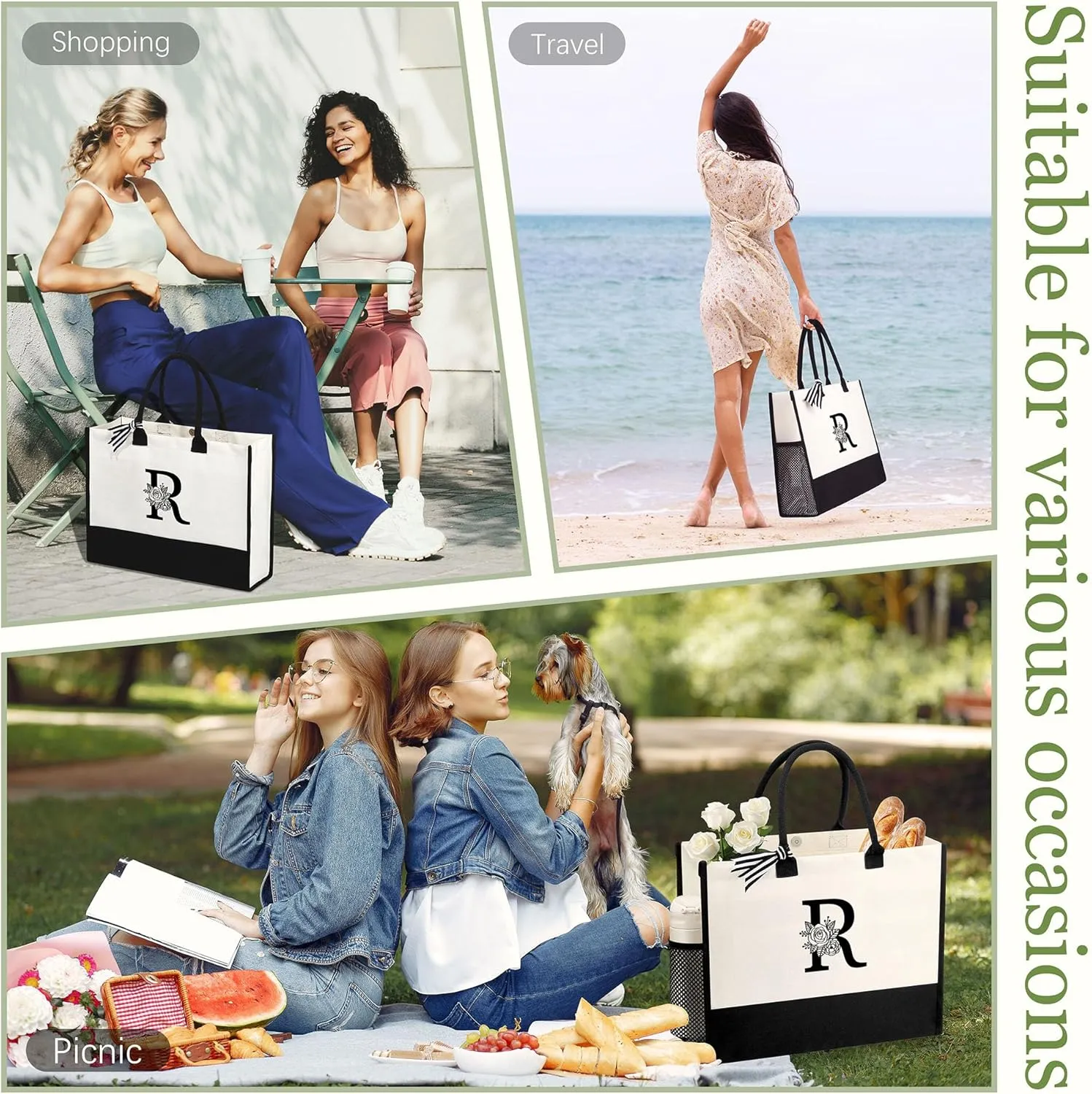 Personalized Name Tote Bag for Women, Birthday Best Friend Bridesmaid Gifts for Women Canvas Initial Tote Bags