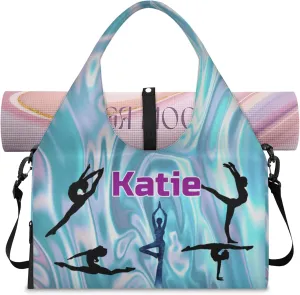 Personalized Name Yoga Mat Bag with Shoe Compartment, Customize Travel Weekender Tote Sport Gym Duffel Bag for Women