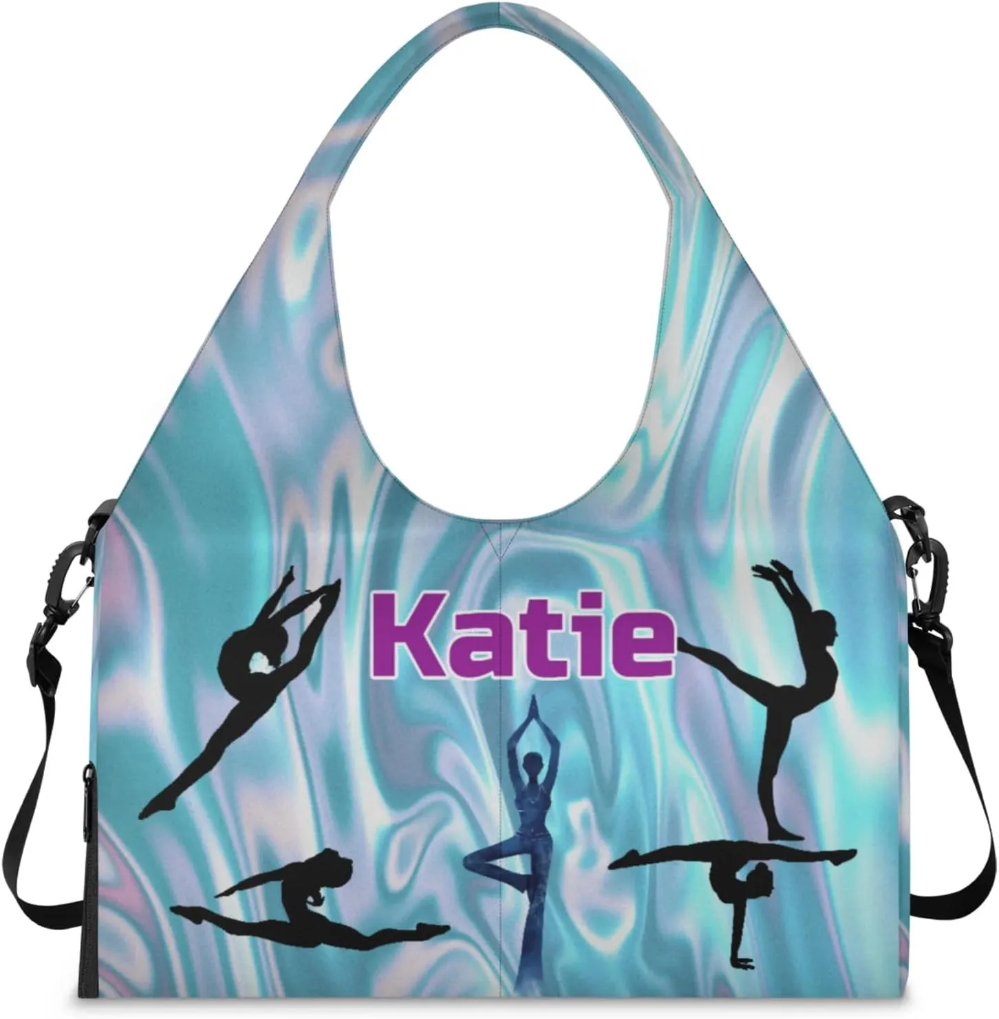Personalized Name Yoga Mat Bag with Shoe Compartment, Customize Travel Weekender Tote Sport Gym Duffel Bag for Women