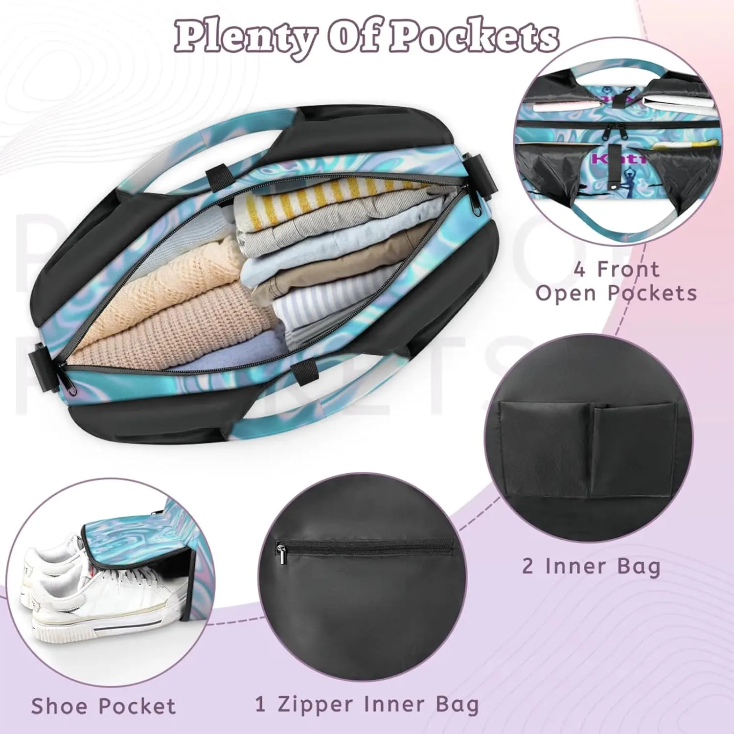 Personalized Name Yoga Mat Bag with Shoe Compartment, Customize Travel Weekender Tote Sport Gym Duffel Bag for Women