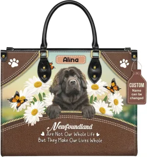 Personalized Newfoundland Dog Handbags, Custom Name Dog Leather Bags, Purses, Shoulder Bag, Gift For Dog Mom Dog Lover