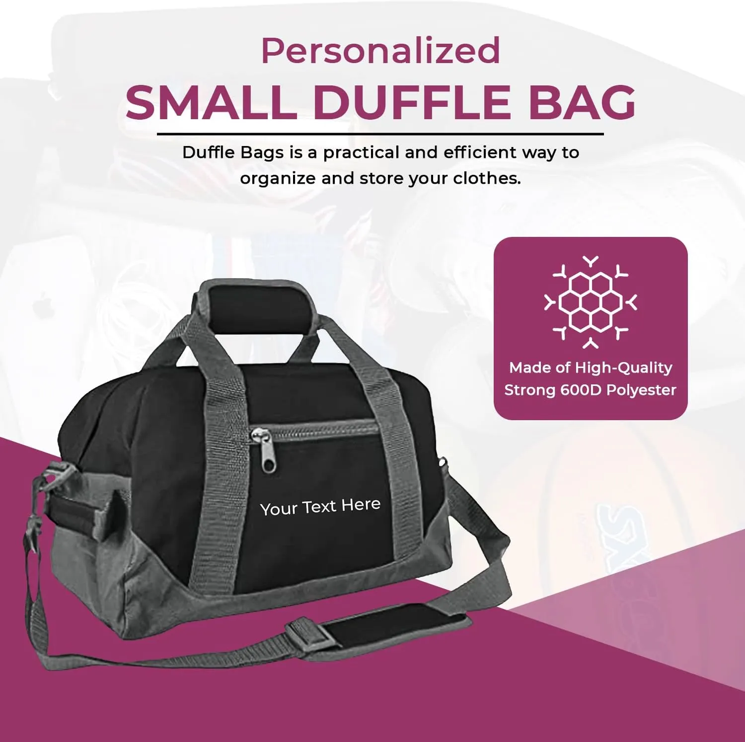 Personalized Passion Small Duffle Bag for Boys and Girls - Perfect Sized 14” Two Toned Travel Duffle - Personalized Name Sports Gym Bag for Storage - Black/Gray
