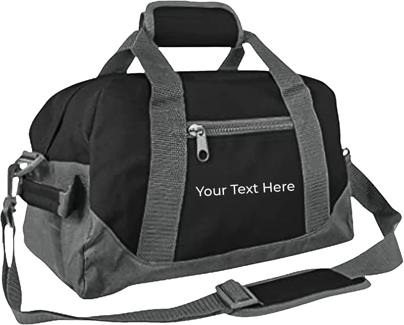 Personalized Passion Small Duffle Bag for Boys and Girls - Perfect Sized 14” Two Toned Travel Duffle - Personalized Name Sports Gym Bag for Storage - Black/Gray
