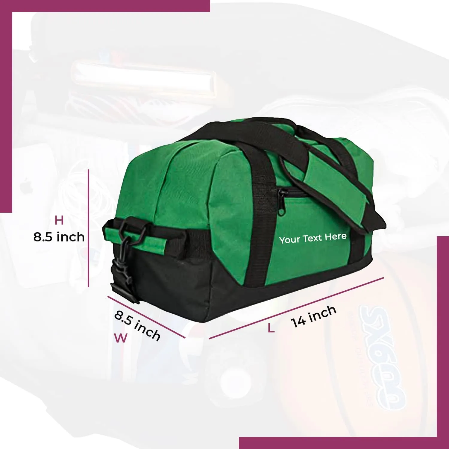 Personalized Passion Small Duffle Bag for Boys and Girls - Perfect Sized 14” Two Toned Travel Duffle - Personalized Name Sports Gym Bag for Storage - Dark Green