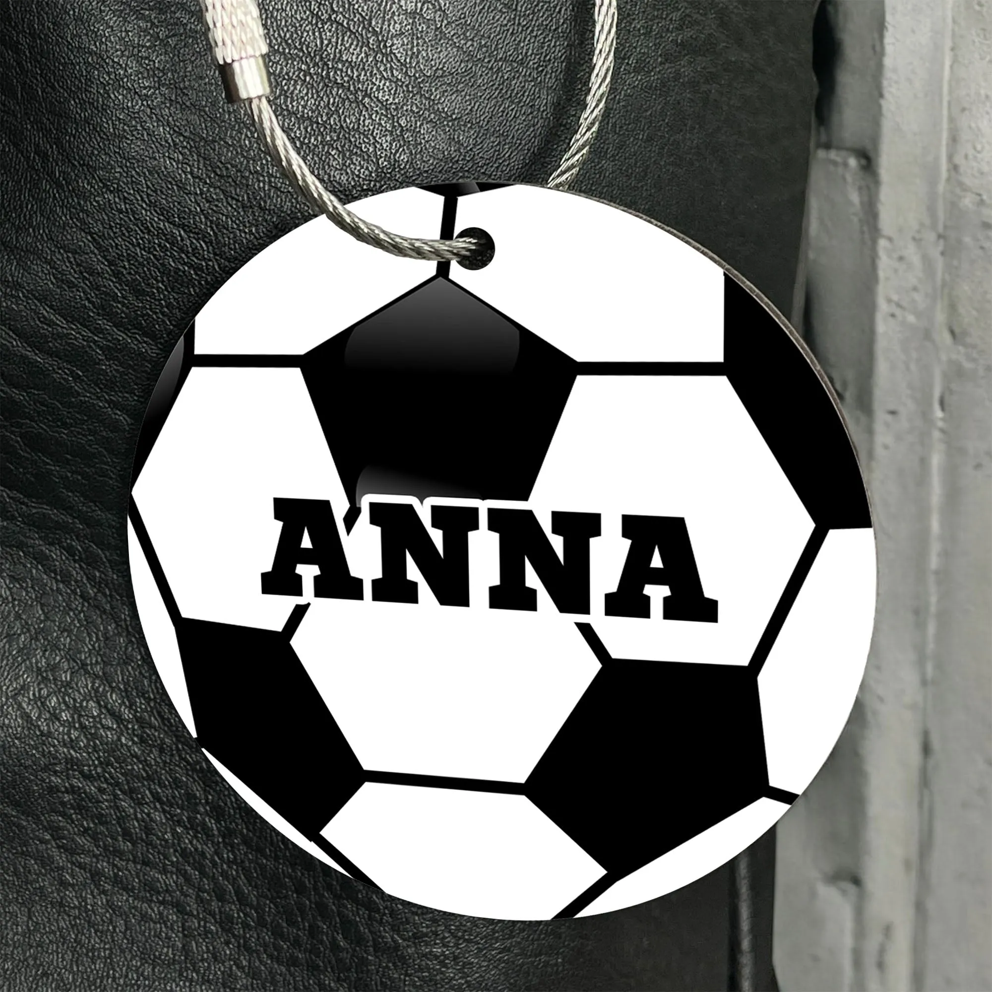 Personalized Soccer Ball Bag Tag - Custom Athletic Font with Player Name or Number - ID for Gear, Luggage, and Backpacks