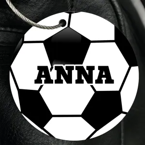 Personalized Soccer Ball Bag Tag - Custom Athletic Font with Player Name or Number - ID for Gear, Luggage, and Backpacks