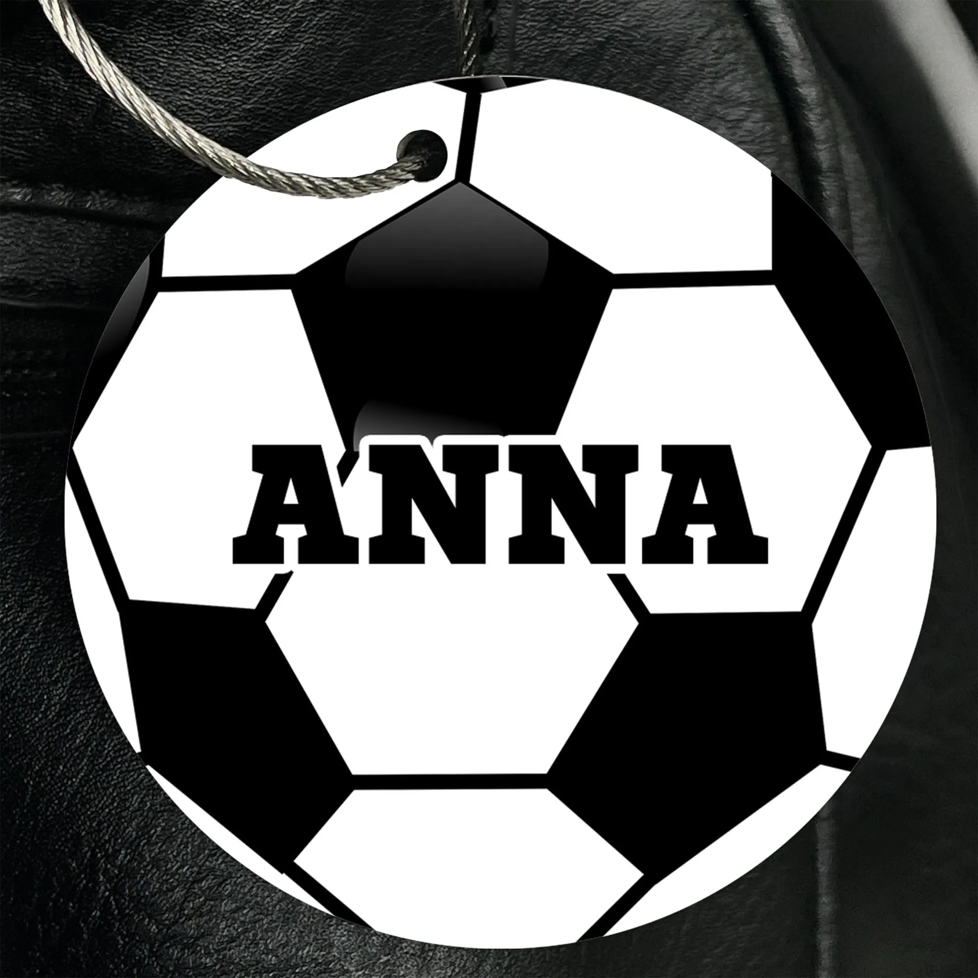 Personalized Soccer Ball Bag Tag - Custom Athletic Font with Player Name or Number - ID for Gear, Luggage, and Backpacks