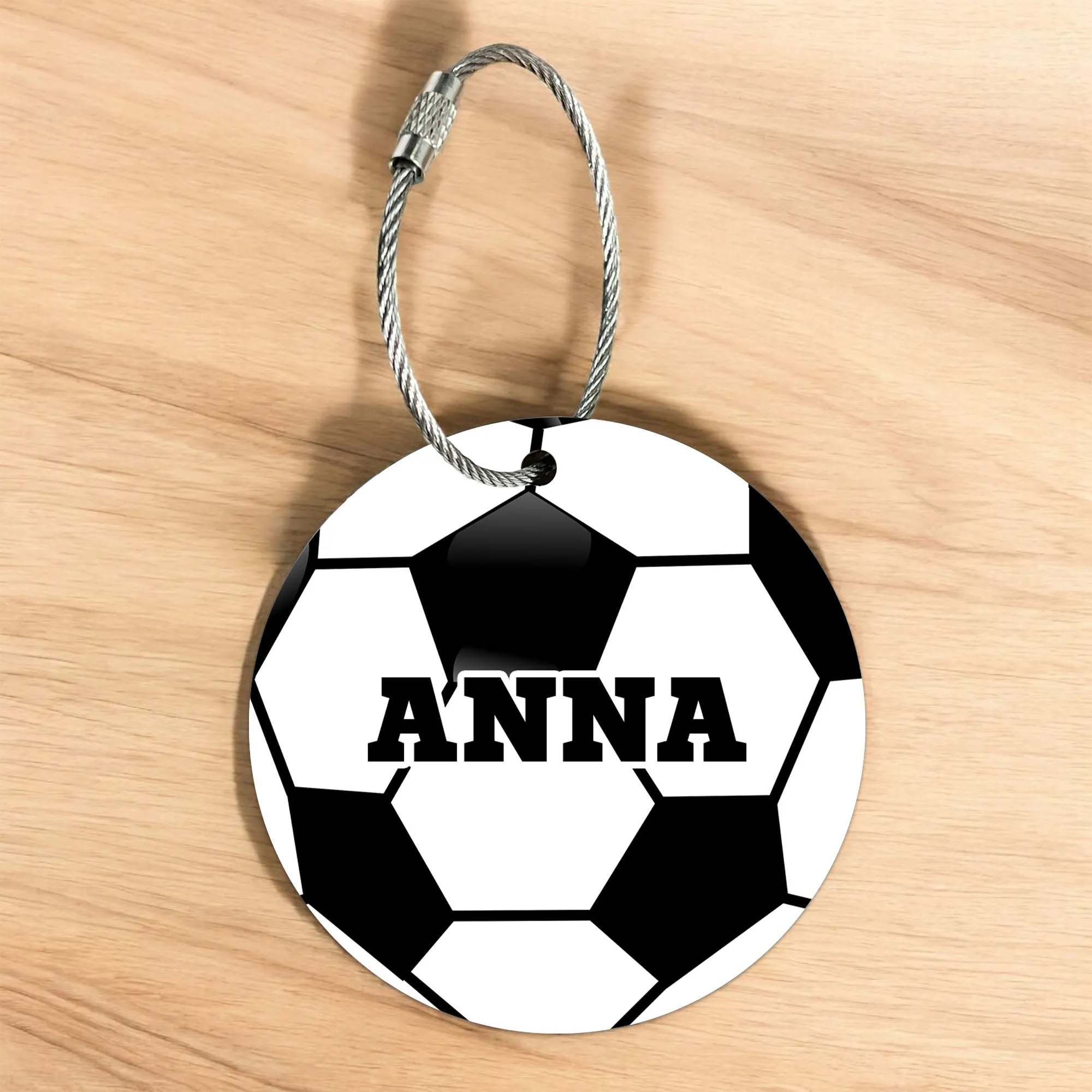 Personalized Soccer Ball Bag Tag - Custom Athletic Font with Player Name or Number - ID for Gear, Luggage, and Backpacks