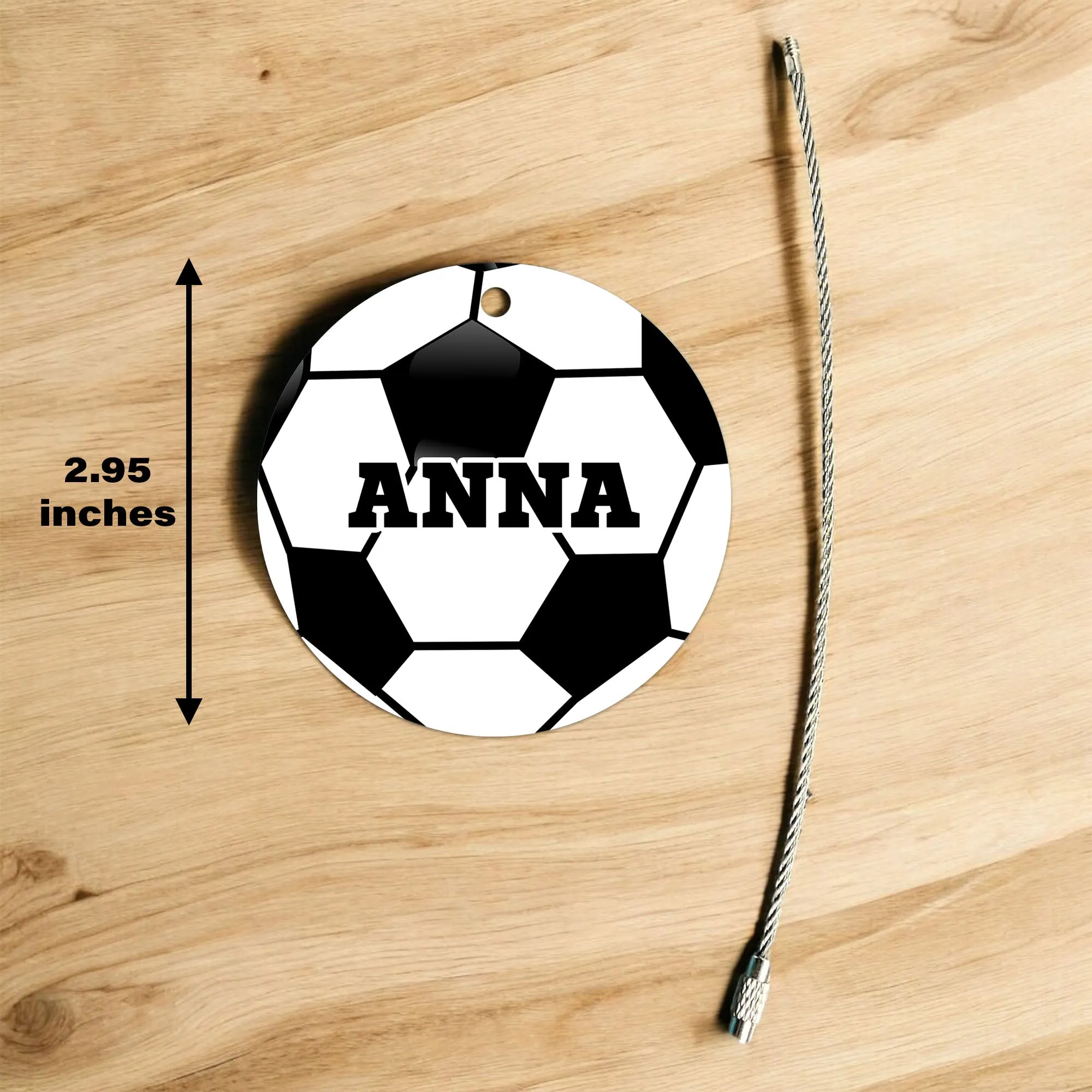 Personalized Soccer Ball Bag Tag - Custom Athletic Font with Player Name or Number - ID for Gear, Luggage, and Backpacks