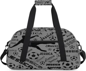 Personalized Soccer Sports Duffel Bag for Women, Custom Travel Gym Bags Birthday Gifts with Your Name, Cheer Dance Overnight Weekender Bag Black