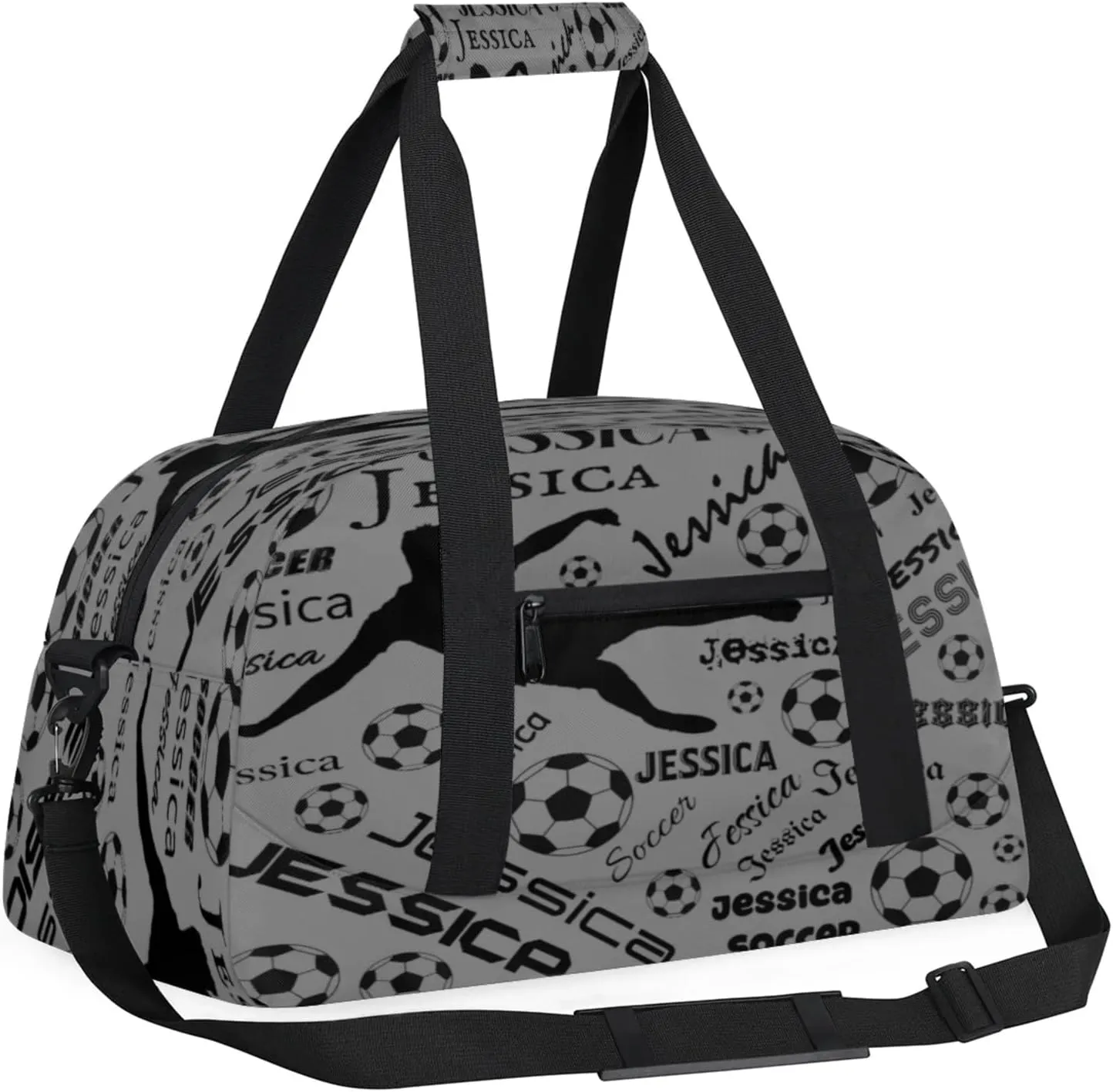 Personalized Soccer Sports Duffel Bag for Women, Custom Travel Gym Bags Birthday Gifts with Your Name, Cheer Dance Overnight Weekender Bag Black