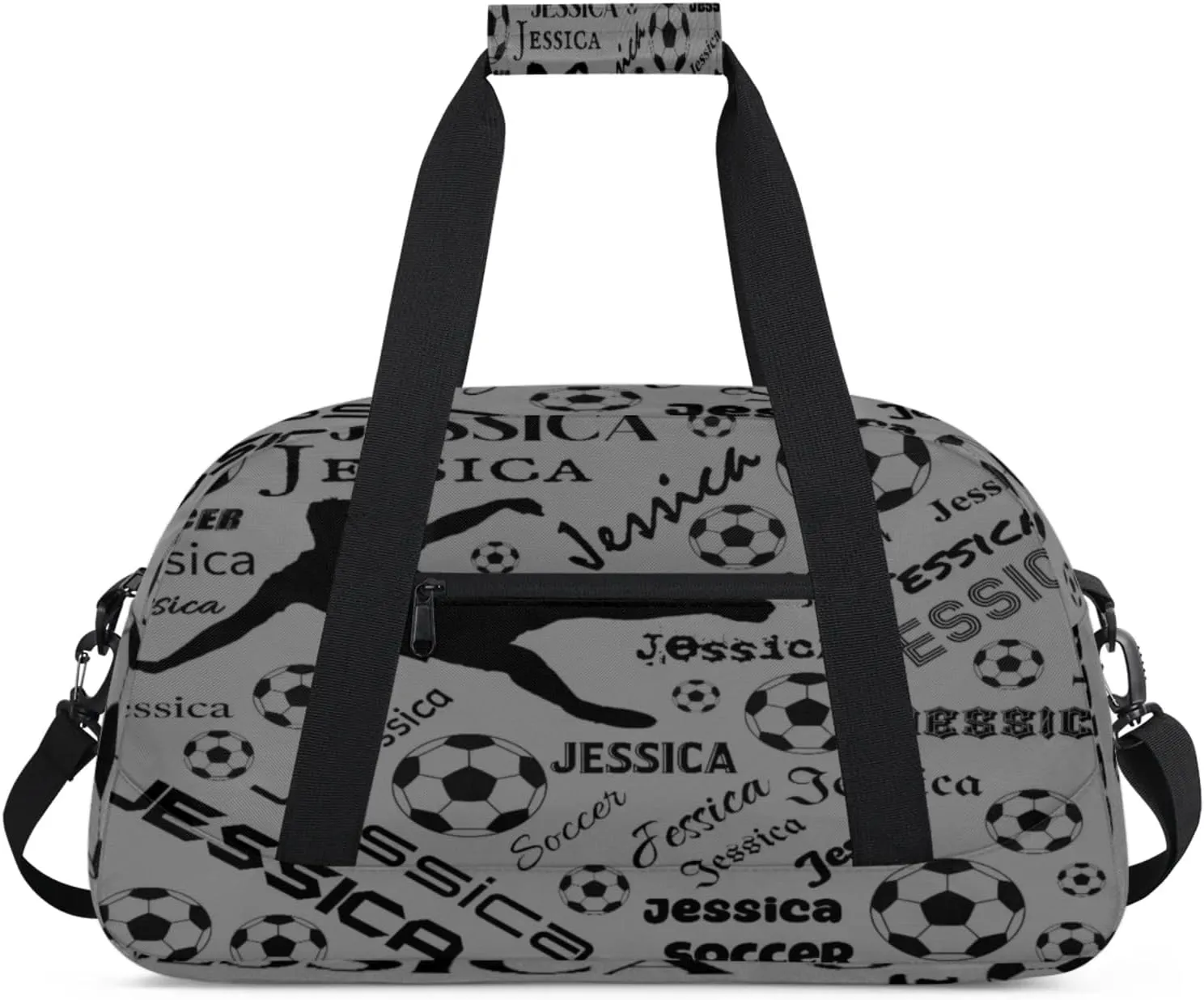 Personalized Soccer Sports Duffel Bag for Women, Custom Travel Gym Bags Birthday Gifts with Your Name, Cheer Dance Overnight Weekender Bag Black